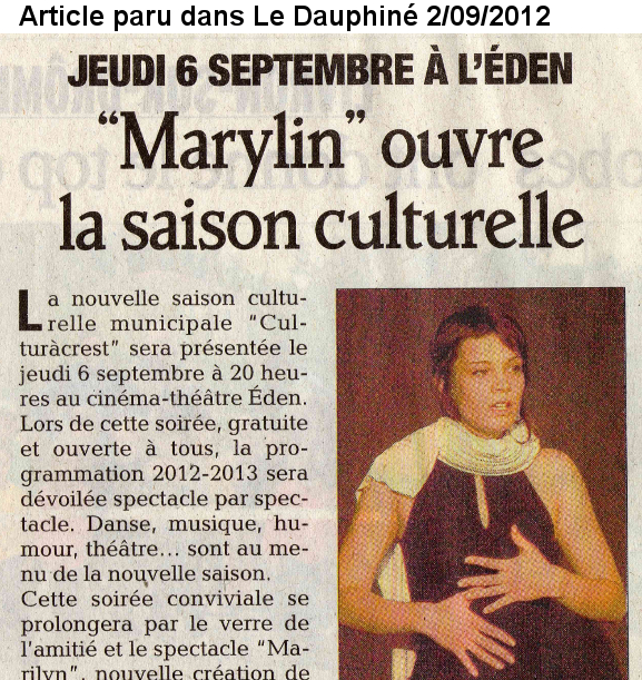 Paru dans Le Dauphiné septembre 2012 - Marilyn de N Terrail